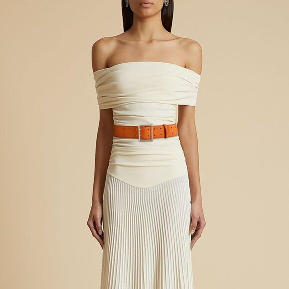 Women Leather Wide Fashion Thick Dress Belt With Gold Buckle Belt Brown Suede - Picture 5 of 7